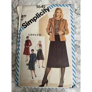 1980's Simplicity Misses' Dress,Blouse,Skirt,Jacket Adolfo Pattern 5642 14 Cut